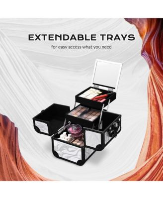 Makeup Train Case with Portable Cube Case Cosmetic Organizer Graystone