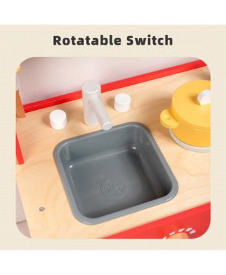 Wooden Kids Play Kitchen Toy Set with Washer, Oven, Realistic Sink & Storage