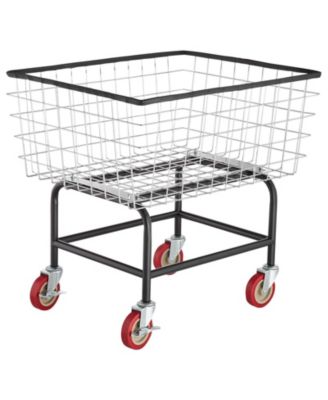 Wire Laundry Cart, 2.8 Bushel Basket with Wheels, 26.7" x 21.7" x 26.4", Steel Frame, Chrome Finish, 4" Casters