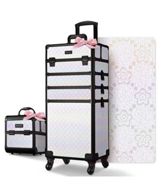 Rolling Makeup Train Case w/ Cube Case Cosmetic Organizer ForgetMeNot