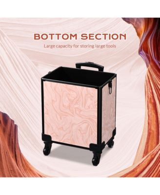 Rolling Makeup Train Case Trolley w/ Cube Case Cosmetic Organizer Pink