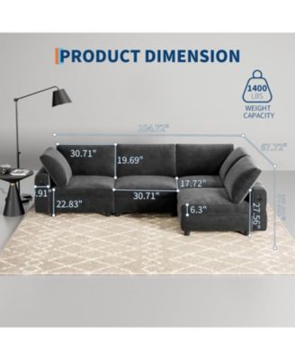 104 Inch Modular Sectional Sofa L-Shaped Convertible Couch with Charging Station and 6 Pillows