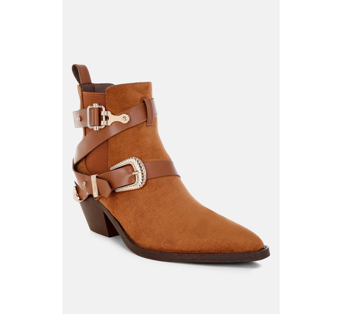 London Rag Womens Raveta Microfiber Buckle Strap Western Boots