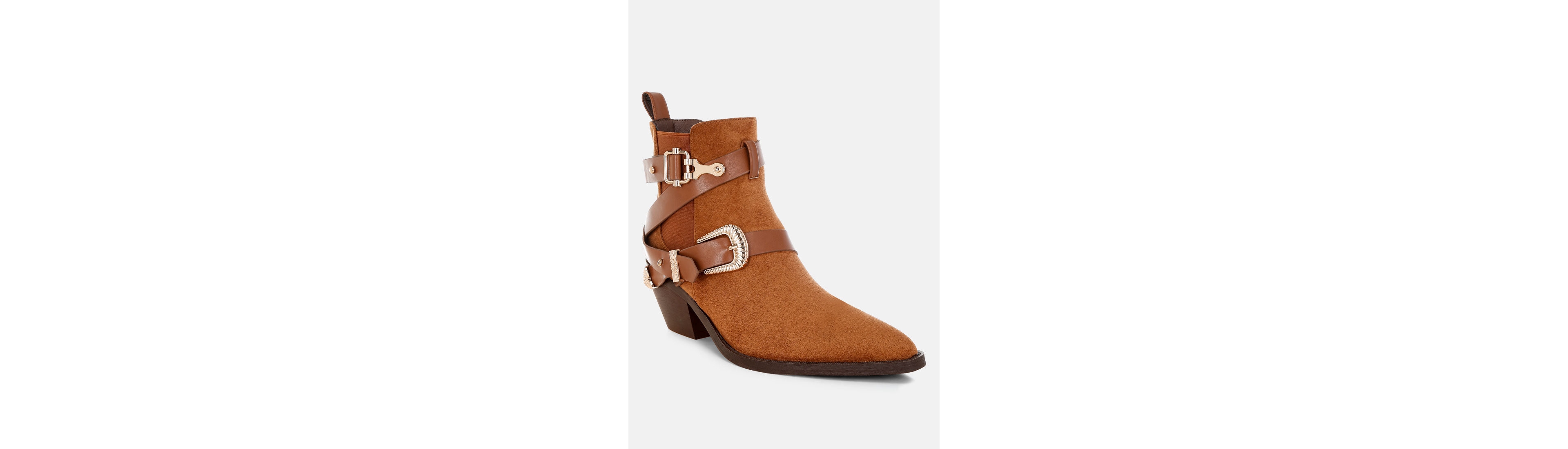 London Rag Womens Raveta Microfiber Buckle Strap Western Boots