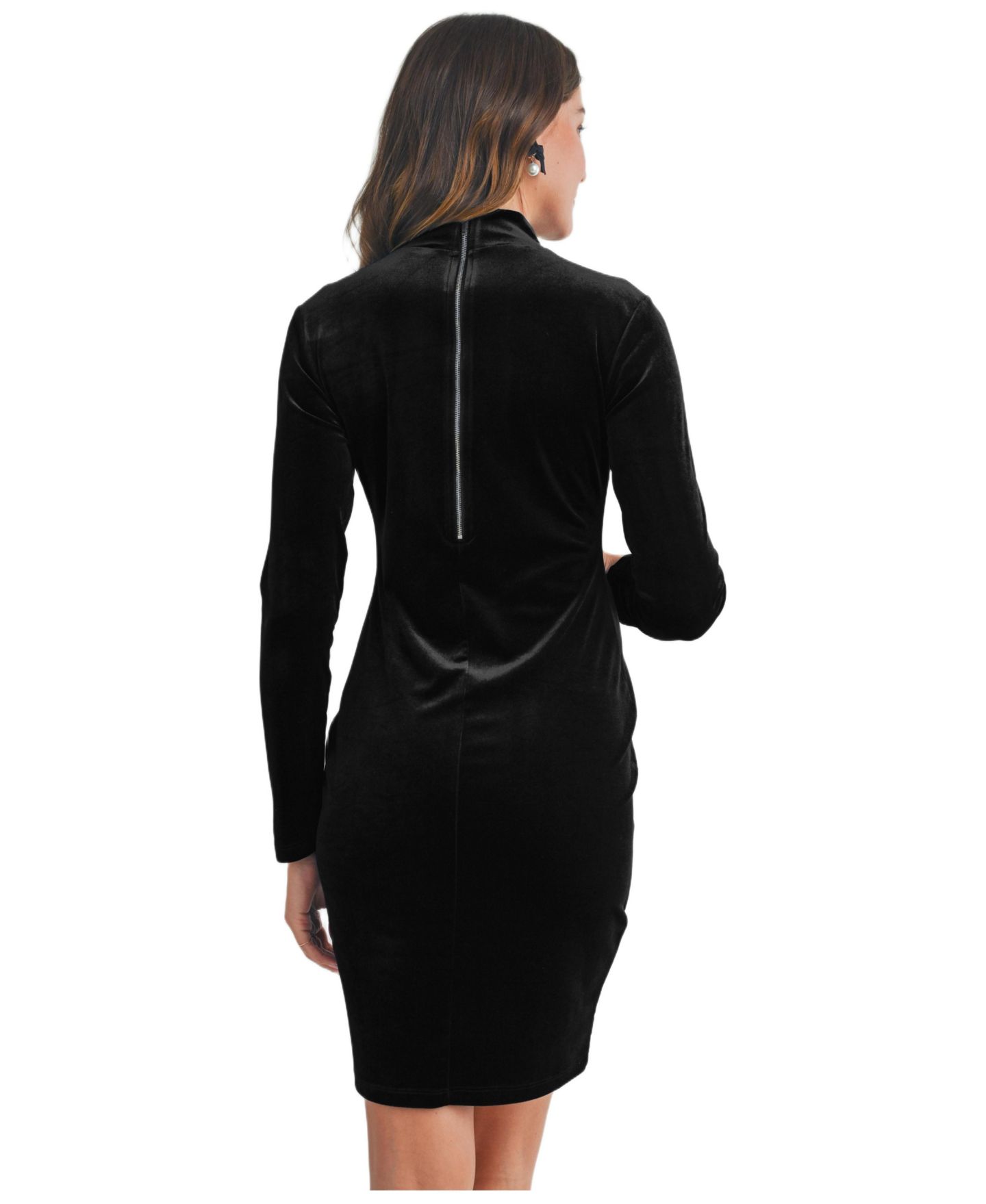 Женское платье Hello Miz Velvet Long Sleeve Mock Neck Mini, цвет: Чёрный — фото 4