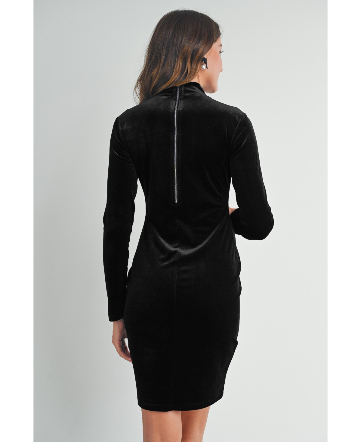 Hello Miz Maternity Velvet Long Sleeve Mock Neck Mini Dress