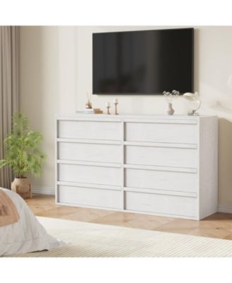 8-Drawer Modern Double Dresser, 54" Wide Wooden Chest Organizer, Concave Handles, Living Room, Nursery, Hallway.