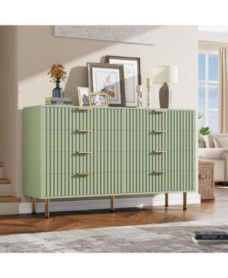 8-Drawer Modern Fluted Green Dresser, 55 Inch Wide Chest, Deep Drawers, Large Organizer for Bedroom, Living Room, Kids Room