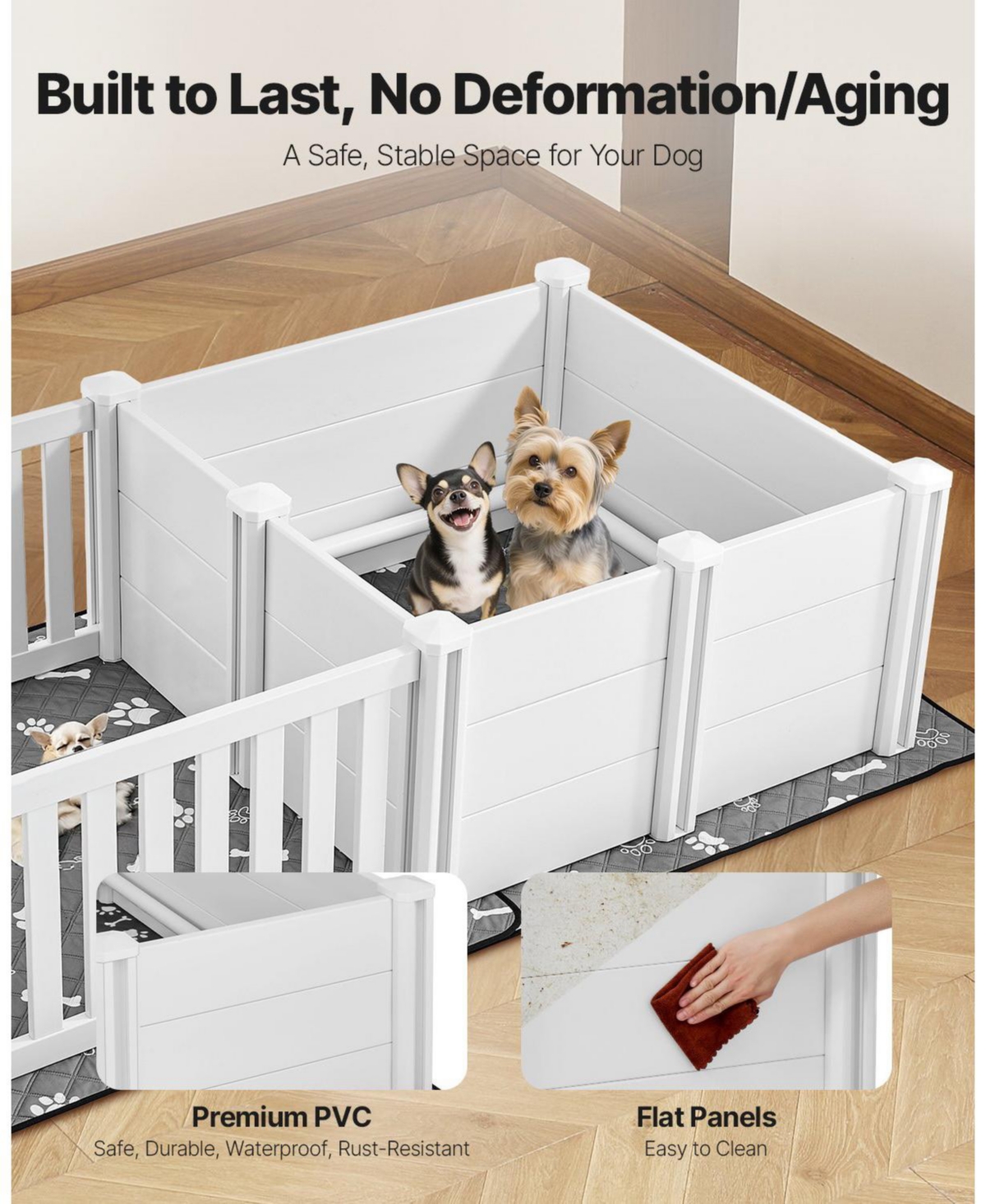 COZITODog Whelping Box, 73 x 38 x 19.7 in Plastic Whelping Pen w/ Adjustable Door Height & Waterproof Pad, Easy-Clean Indoor Birth Kit
