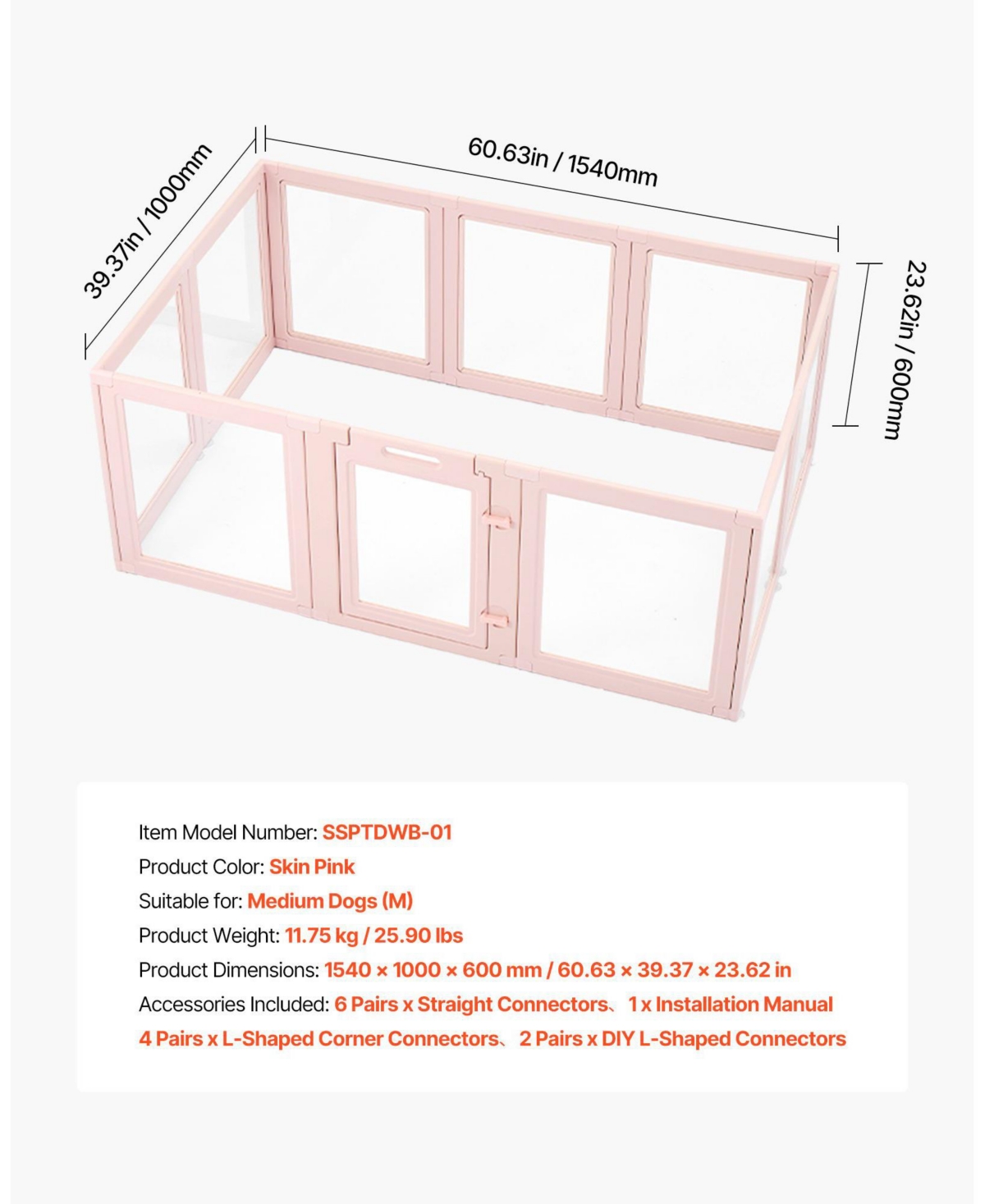 Cozito Dog Whelping Box, 60 x 39 x 23 in Plastic Whelping Pen for Medium Dogs, Waterproof Clear Panels w/ Windows & Door Lock, Easy-Clean Birth Kit