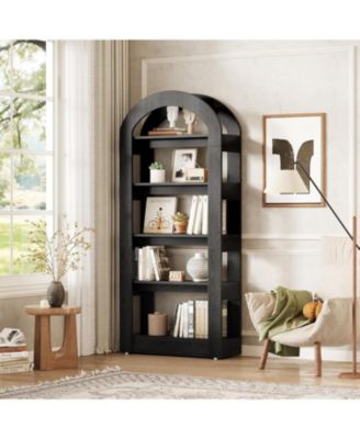 5-Tier Bookshelf, Arch-Shaped Racks, Tall Standing Wooden Bookcase Display Shelf Modern Storage Solution