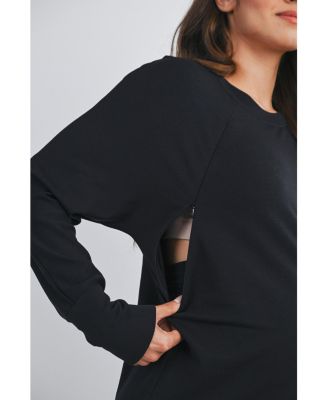Maternity Crew Neck Side Zip Nursing Pullover Sweatshirts