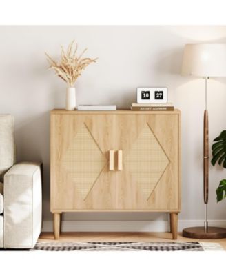 Buffet Cabinet with Storage, Sideboard with 2 Woven Rattan Doors, Adjustable Shelves & Sturdy Wood Feet