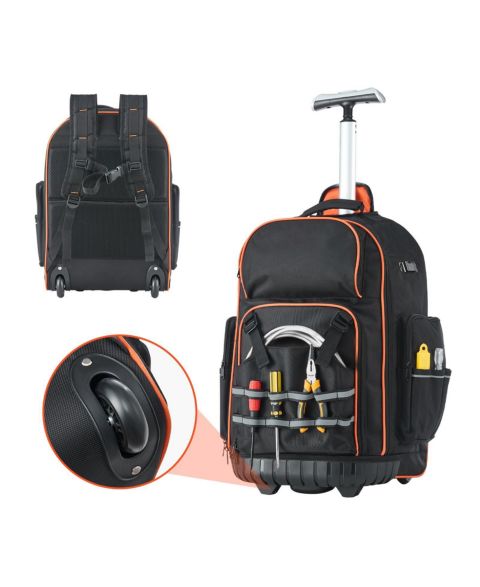 Рюкзак Mecale Rolling Tool on Wheels, 110 lb Capacity, 72 Pockets, Heavy-Duty Tool Organizer, Telescoping Handle, Stable Base, цвет: Чёрный