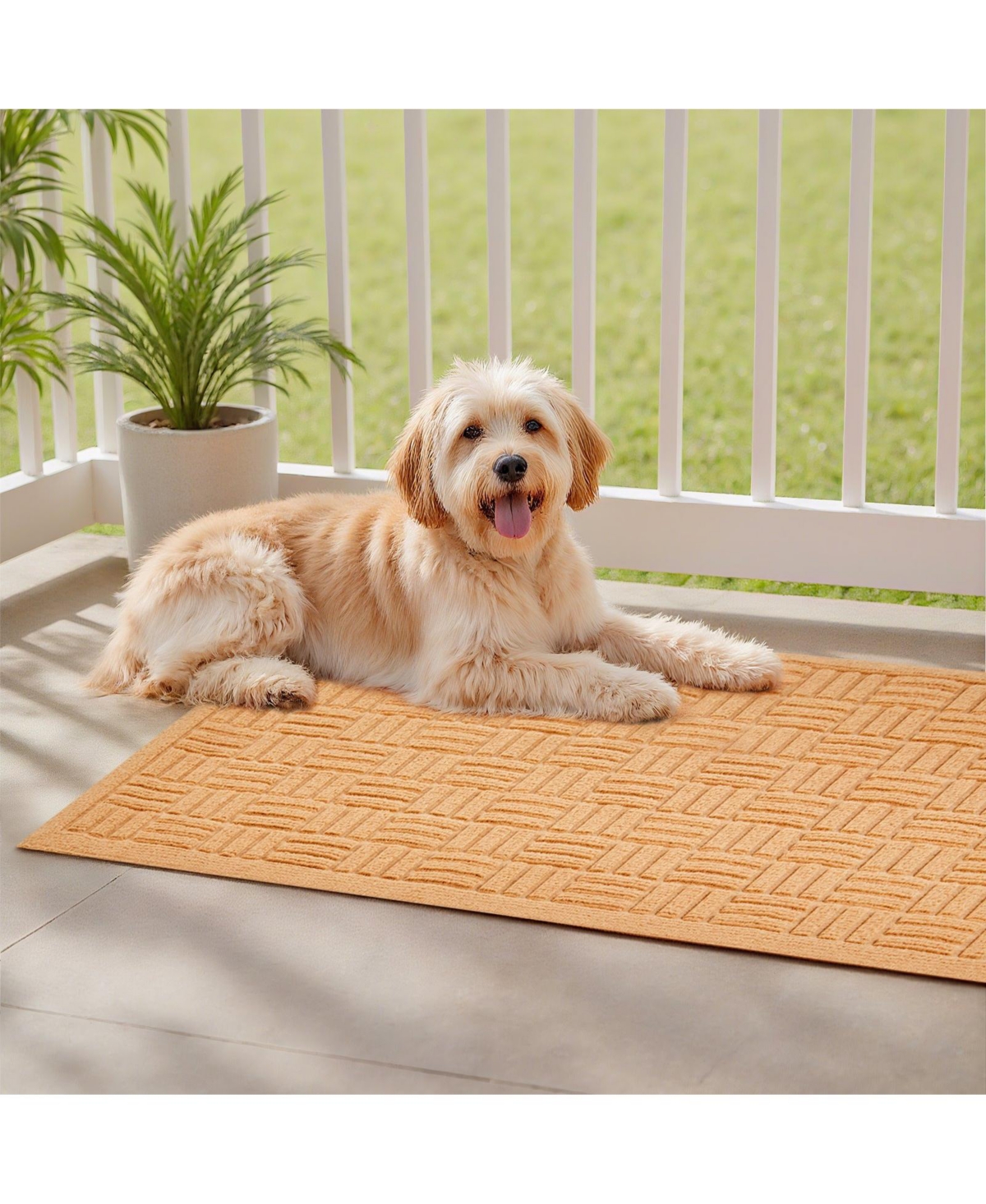 Cozito Beige Door Mat, 29.5 x 17.7 in Low-Profile Doormat w/ Non-Slip Rubber Backing, Absorbent Dirt-Trapping Entry Mat for Porch/Patio