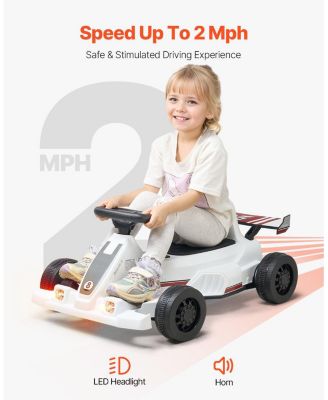 6V Electric Go Kart for Kids with LED Headlight & Horn, White