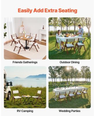 Set of 4 Wooden Folding Chairs with Cushion, Portable Foldable Padded Dining Chairs with Wooden Frame, White
