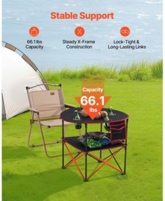 Folding Camping Table, 600D Waterproof Oxford Top with 4 Cup Holders, Carry Bag, Black