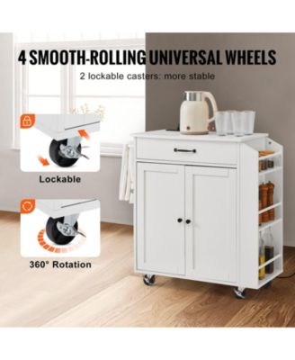 32" Kitchen Island Cart with Power Outlet, Storage Cabinet, Drawer, Adjustable Shelf, Spice Rack, Towel Bar, Rolling