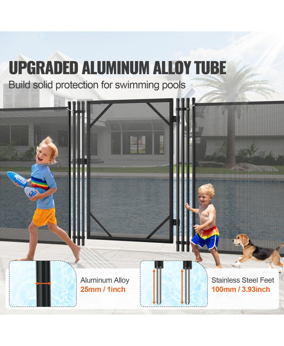 Mecale Pool Fence Gate, 4 ft x 2.5 ft Removable Inground Pool Gate Kit, Easy Diy Install, Child & Pet Safety Fence Gate with Stainless Latch