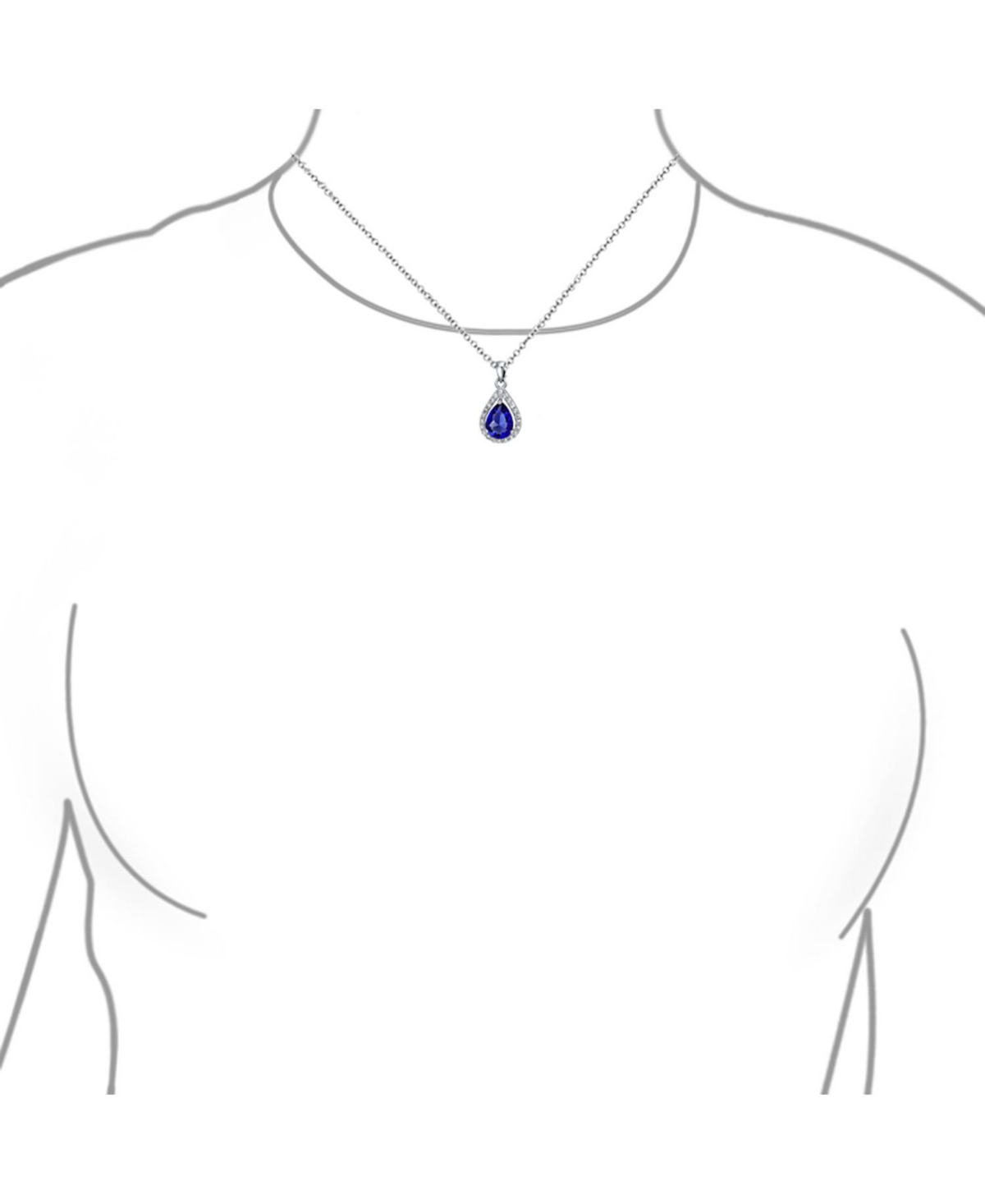 Bling Jewelry 5CT Solitaire Teardrop Halo Sapphire Blue Cz Pendant Necklace Silver Plated
