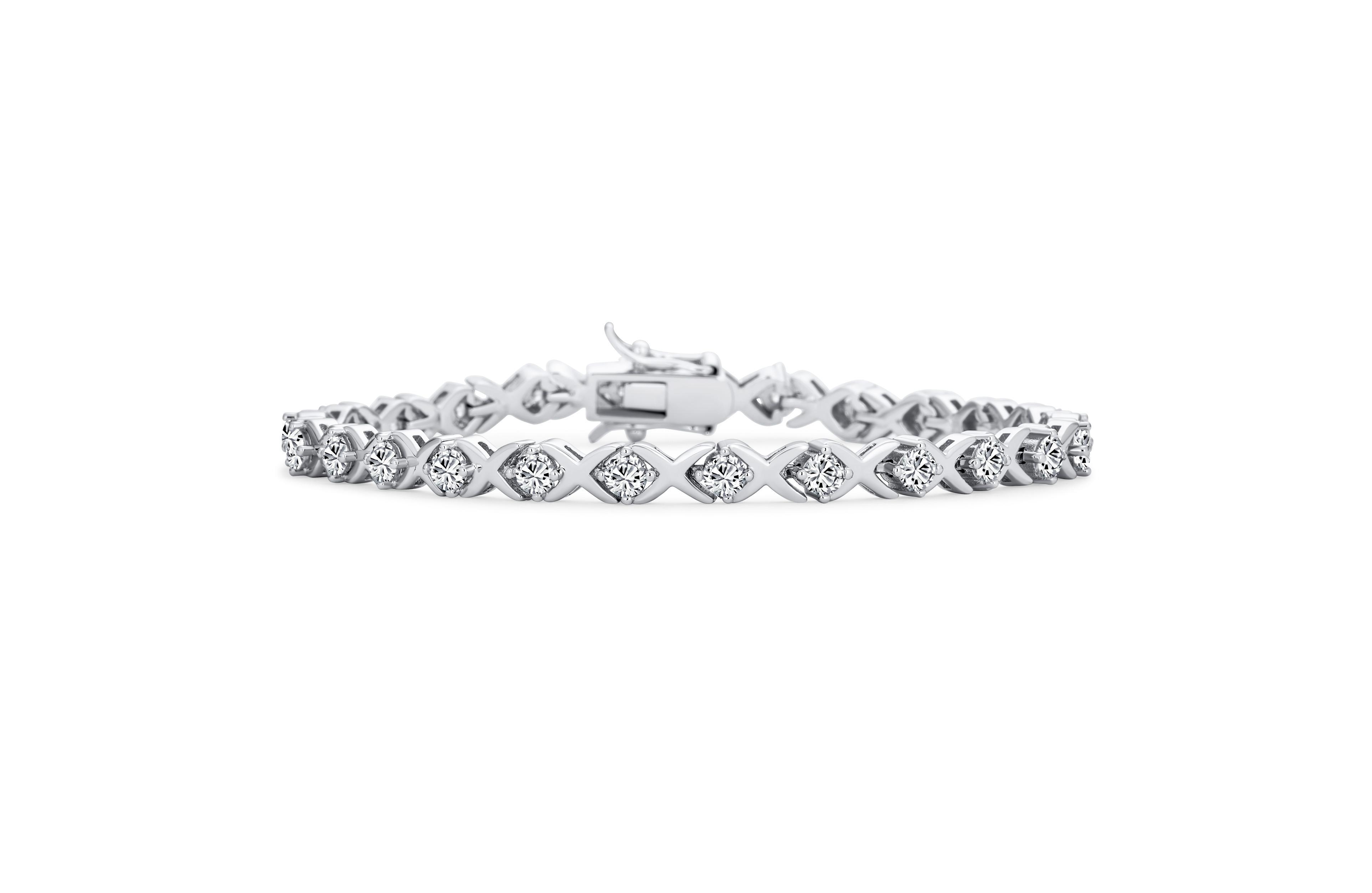 Bling Jewelry Cubic Zirconia Hugs & Kisses Xo Design Cz Tennis Bracelet .925 Sterling Silver