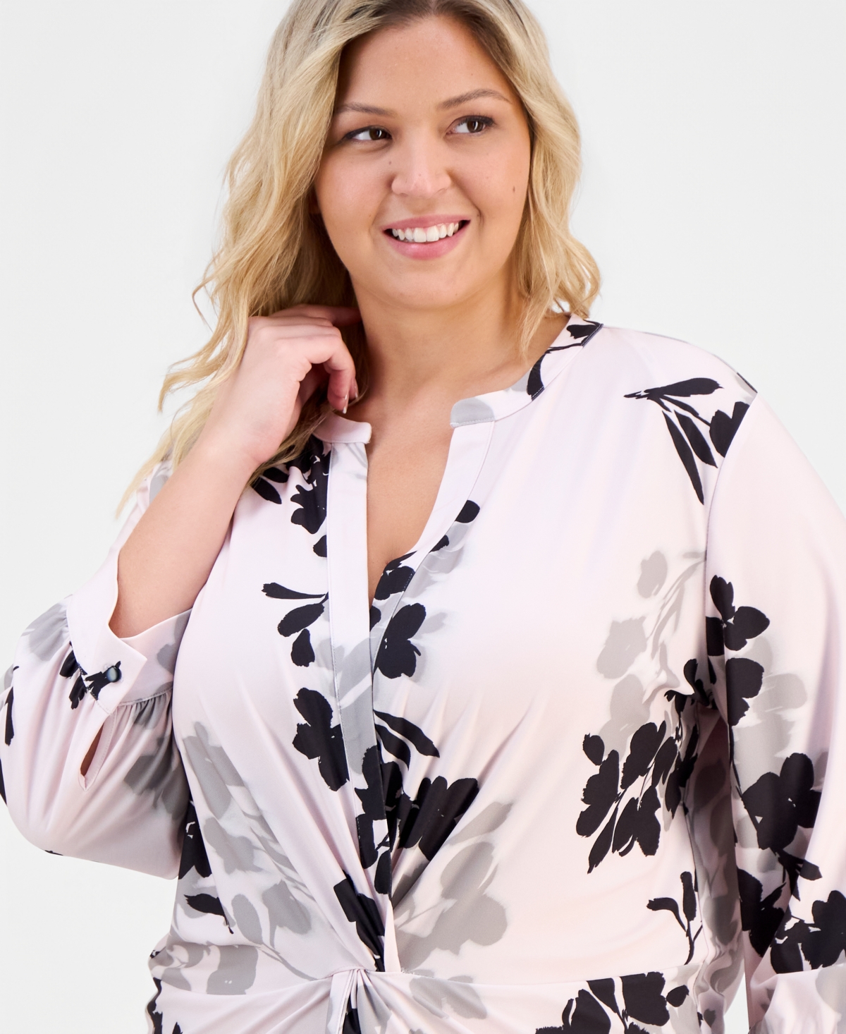 Anne Klein Plus Printed Twist-Front Top