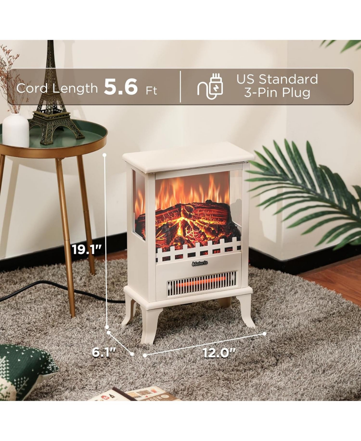 Gaomon 17" 1500W Infrared Electric Fireplace Stove, 3-Sided View, Realistic Flame, Overheat Protection, Portable Heater for Small Spaces