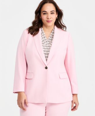 Plus Size Notched Collar One-Button Blazer