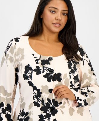 Plus Size Printed Scoop-Neck Jacket