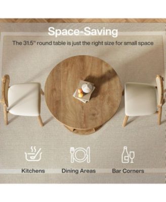 Round Dining Table for 2–4, 31.5" Small Farmhouse Kitchen Table with 2-Tier Storage Shelf, Space-Saving Wood Dining Table, Light Brown