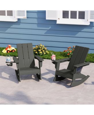 Outdoor HDPE Plastic Preschool Toddler Modern Adirondack Rocking Chairs  Set of 2