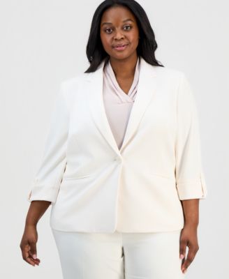 Plus Size 3/4-Sleeve One-Button Blazer