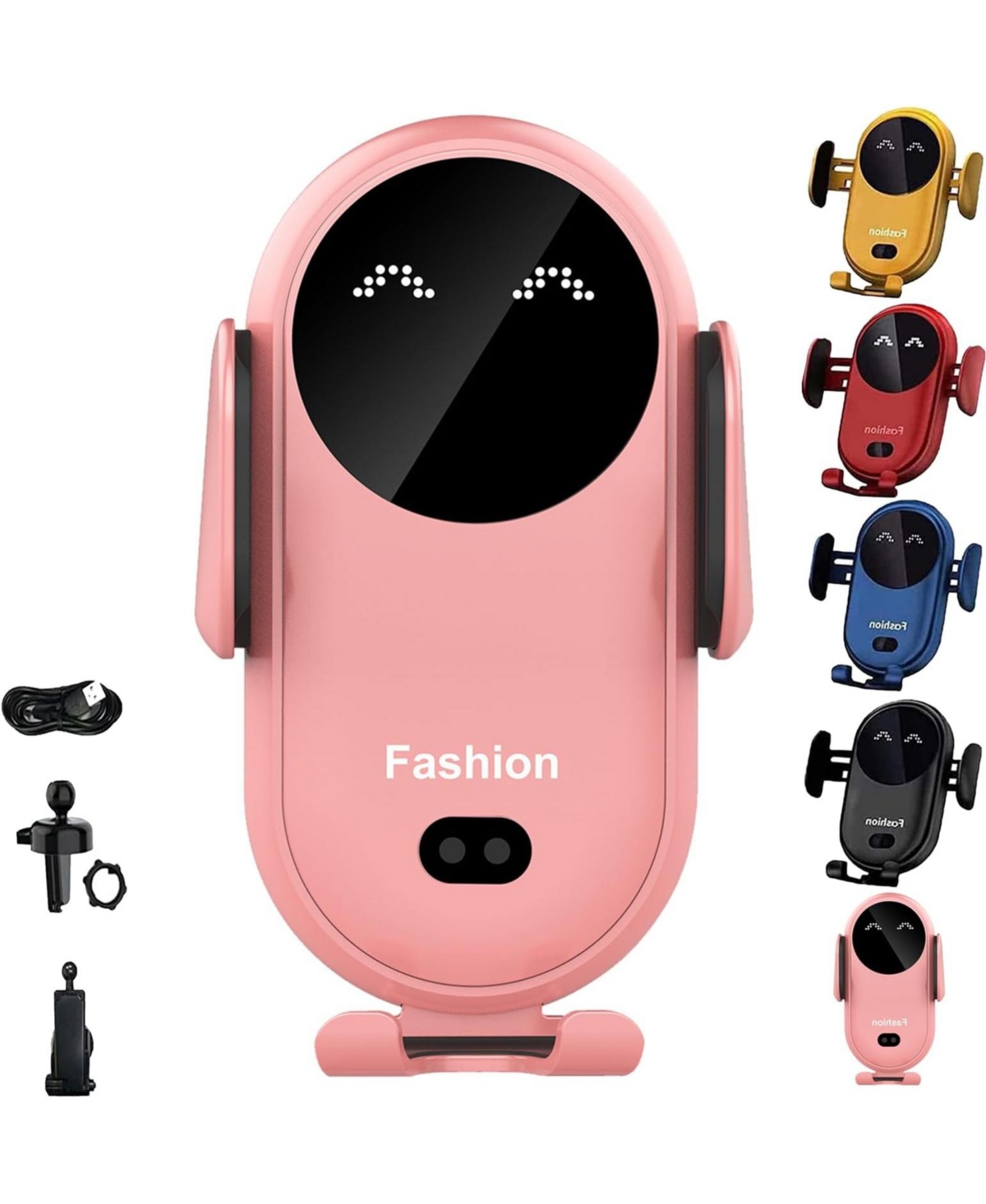 Risokeys 15W Smart Infrared Car Wireless Charger & Phone Holder – Auto Clamp, Pink