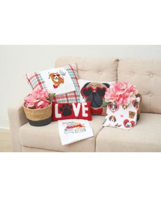 "Love" Dog Paw Mini Hooked Valentine's Day Accent Pillow 6" x 12"