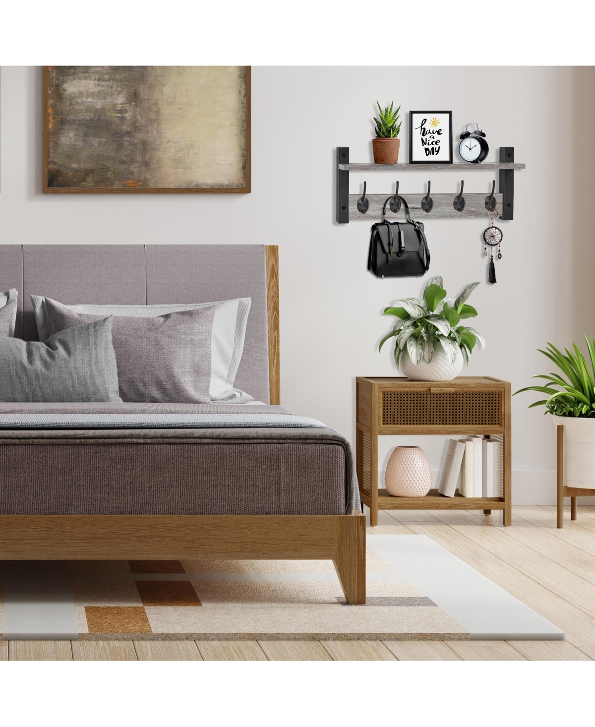 Sorbus Inch Floating Wall Shelf with 5 Heavy Duty Hooks – for Entryway, Bathroom, Bedroom, Kitchen