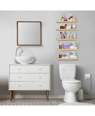 5 Pack 16 Inch Long Floating Wall Shelves for Bedroom, Decor, Kitchen, Living Room - for Trophies, Frames, Bookshelf