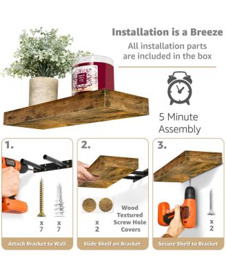 5 Pack 16 Inch Long Floating Wall Shelves for Bedroom, Decor, Kitchen, Living Room - for Trophies, Frames, Bookshelf