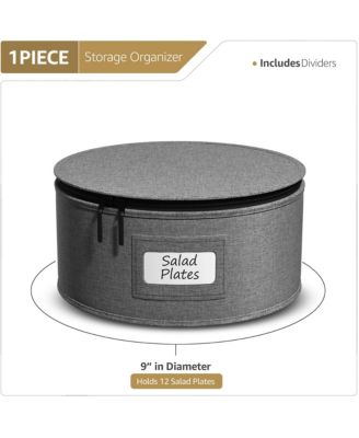 China Storage Container – Dinnerware Organizer for Bowl Plate Storage with Lid (Holds Service for 12) with Felt Protectors – 9" x 6"