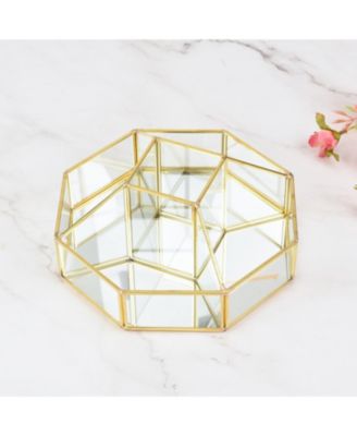 Handcrafted Glass Organizer, Decorative Storage Container for Makeup, Jewelry, Desk, or Bathroom, Stylish, Gold