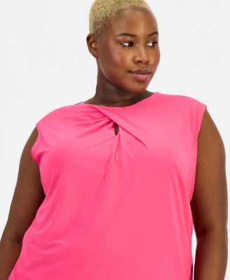 Plus Size Twist Keyhole-Neck Cap-Sleeve Knit Top