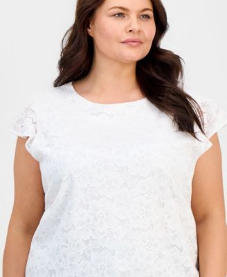 Plus Size Stretch Lace Flutter-Sleeve Top