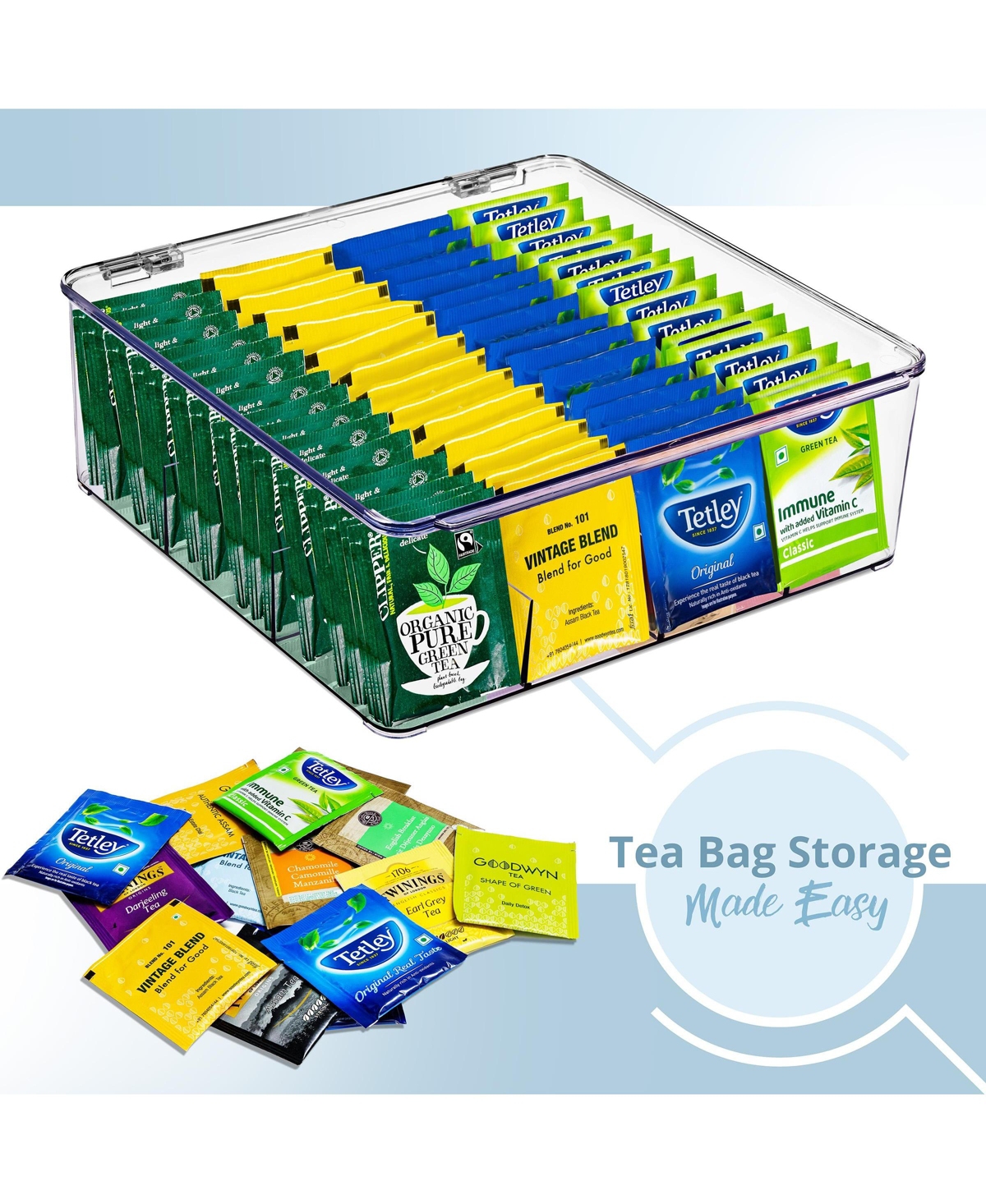 Sorbus 12 Compartments Tea Bag Organizer - Stores Tea Bags, Drink Packets, Condiments, and More