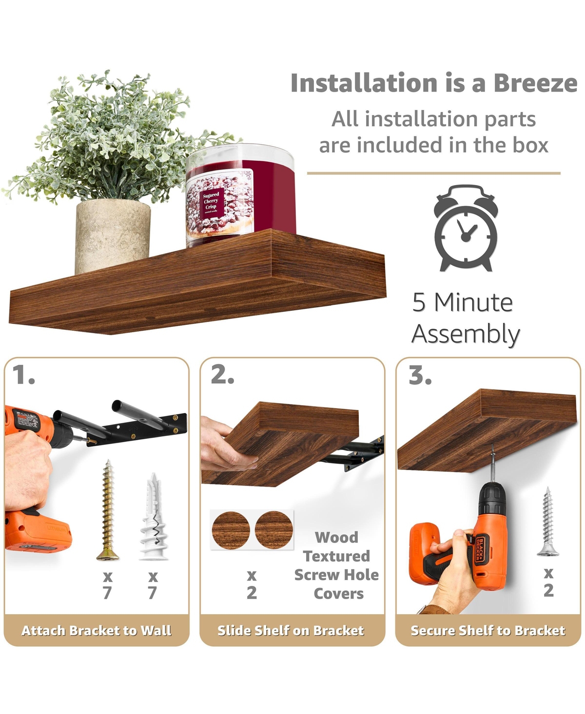 Sorbus 3 Pack 16 Inch Floating Shelves - for Bedroom, Kitchen, Living Room, Office, etc