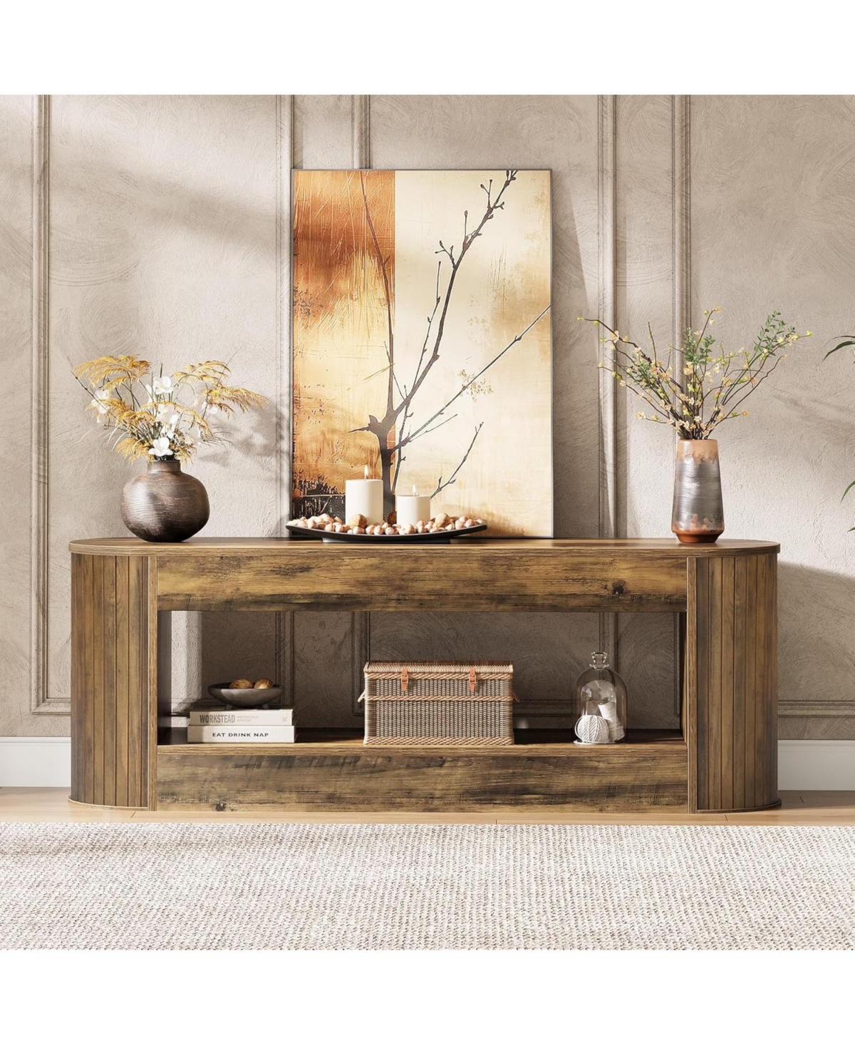 Tribesigns Tv Stand with Storage for Tv, 2-Tier Farmhouse Television Stands, Entertainment Center Media Console