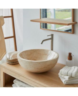 Marble Washbasin Hemisphere Above Counter Bathroom Washbowl Polished Cream