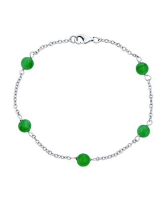 Delicate Jade Bead Ball Tin Cup Bracelet .925 Sterling Silver