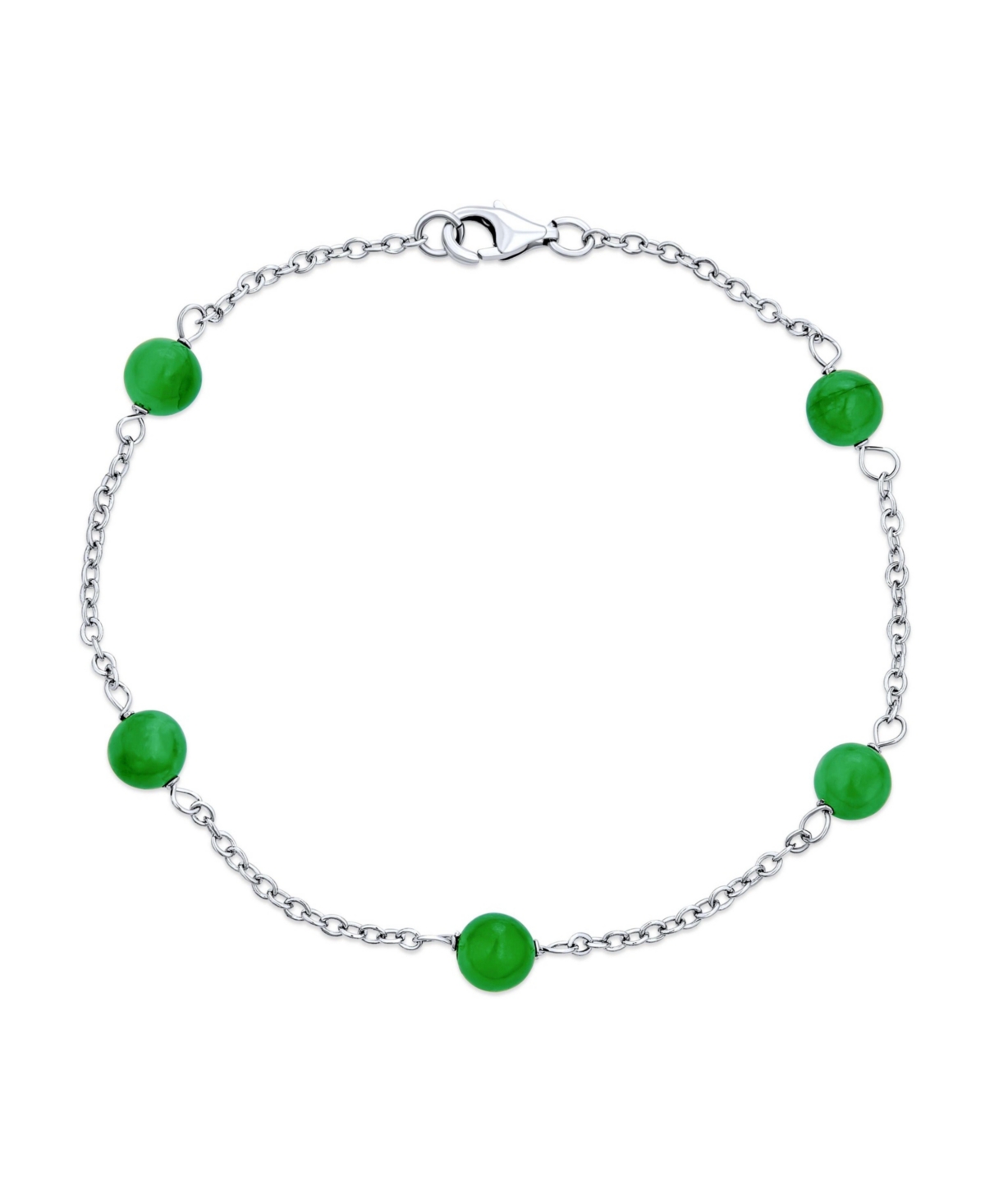 Bling Jewelry Delicate Jade Bead Ball Tin Cup Bracelet .925 Sterling Silver