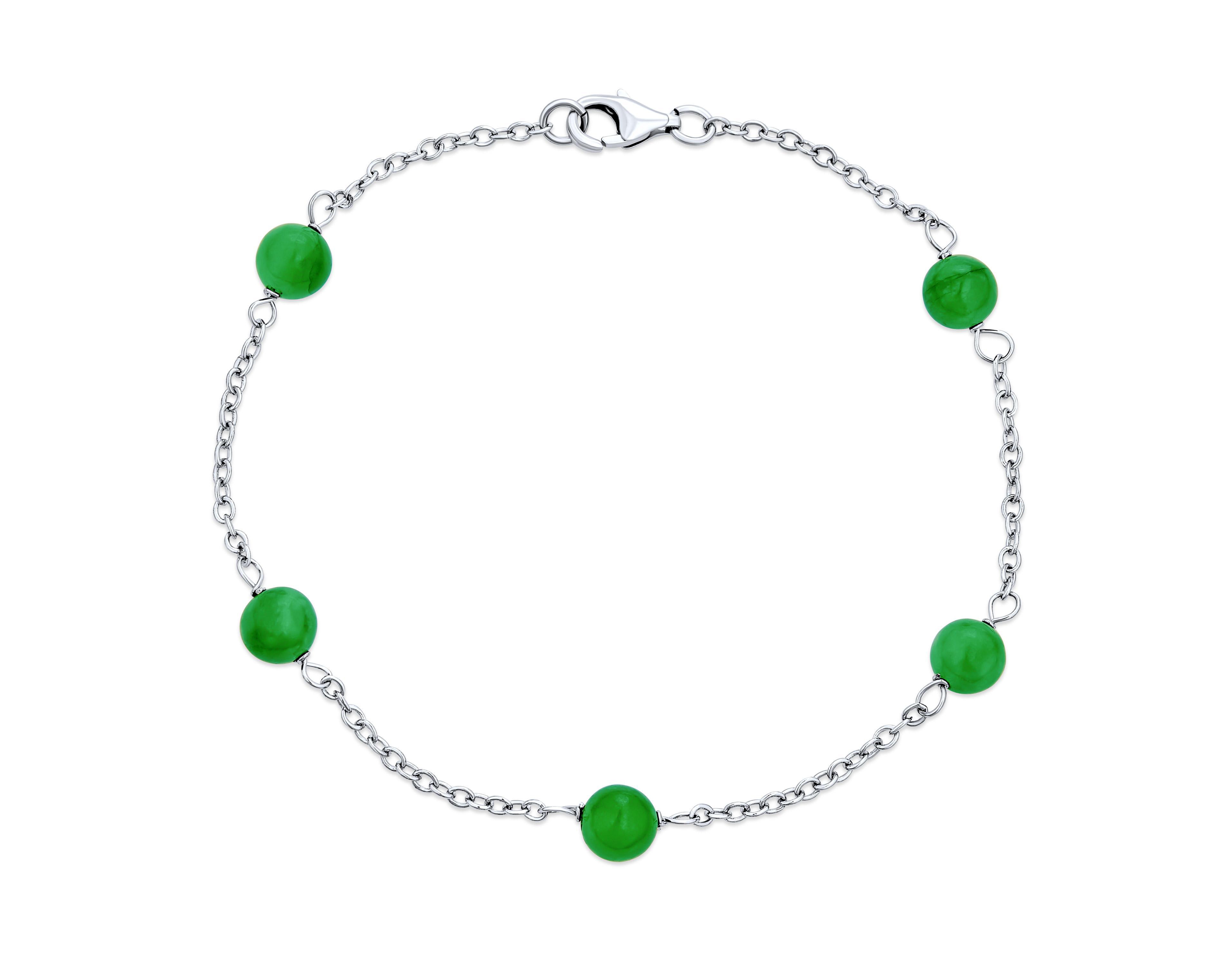 Bling Jewelry Delicate Jade Bead Ball Tin Cup Bracelet .925 Sterling Silver