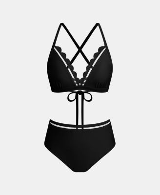 Women's V-Neck Crossbuck Soft Cup Mid-Rise Bikini Set